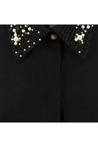 Elisabetta Franchi Longsleeve Shirts Long-Sleeved Shirt With Pearl Detailing Black 4 Elisabetta Franchi Longsleeve Shirts Long-Sleeved Shirt With Pearl Detailing Black - Afbeelding 4
