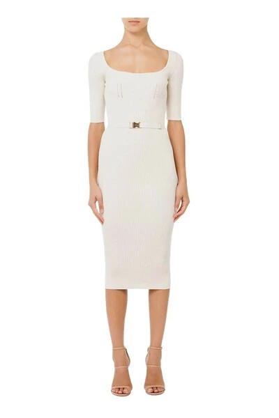 Elisabetta Franchi Casual Jurken Dress With Belt White 3 Elisabetta Franchi Casual Jurken Dress With Belt White - Afbeelding 3