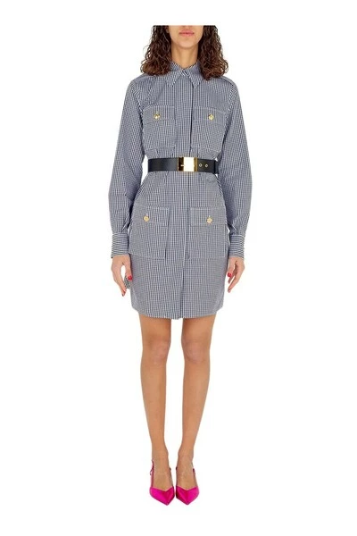 Elisabetta Franchi Blousejurken Maxi Vichy Shirt With AB10521E2 Belt Black 2 Elisabetta Franchi Blousejurken Maxi Vichy Shirt With AB10521E2 Belt Black - Afbeelding 2