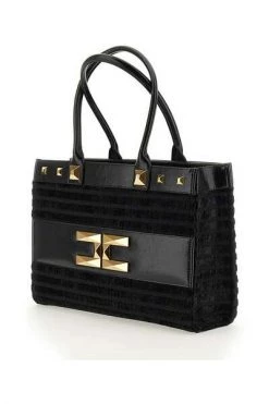 Elisabetta Franchi Schoudertassen Striped Chenille Medium Shopper Black -Elisabetta Franchi Winkel fc87e84d004ebd34570379539d2e388c