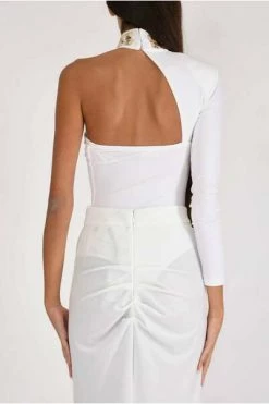 Elisabetta Franchi Feestjurken Red Carpet Dress With Studded High Collar White -Elisabetta Franchi Winkel fd876bd904e99860f2275c848e1acdfb