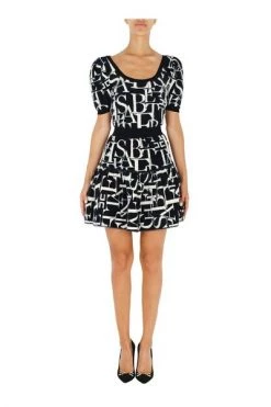 Elisabetta Franchi Casual Jurken Lettering Jacquard Mini Dress With Flounces Black