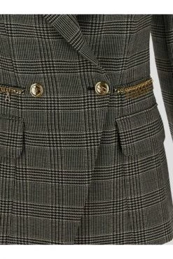 Elisabetta Franchi Blazers Prince Of Wales Check Jacket With Charms Details Gray