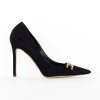Elisabetta Franchi Suede Leather Pumps With Faceted Logo Black
