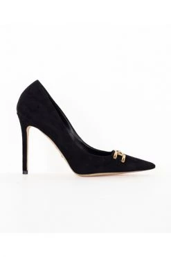 Elisabetta Franchi Suede Leather Pumps With Faceted Logo Black